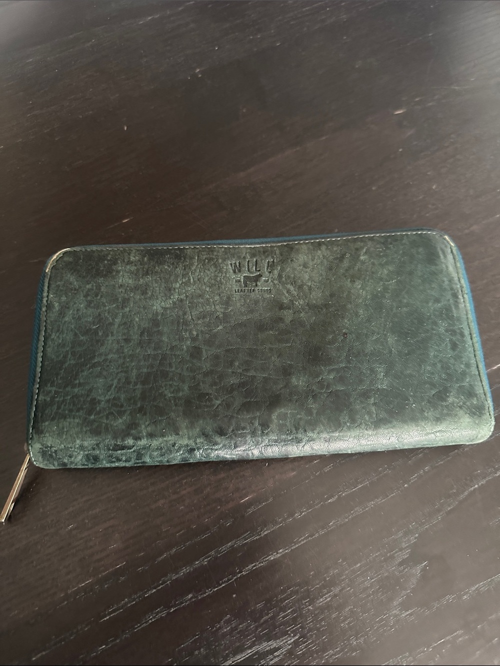 Will Leather Goods Green Zip-Around Leather Wallet